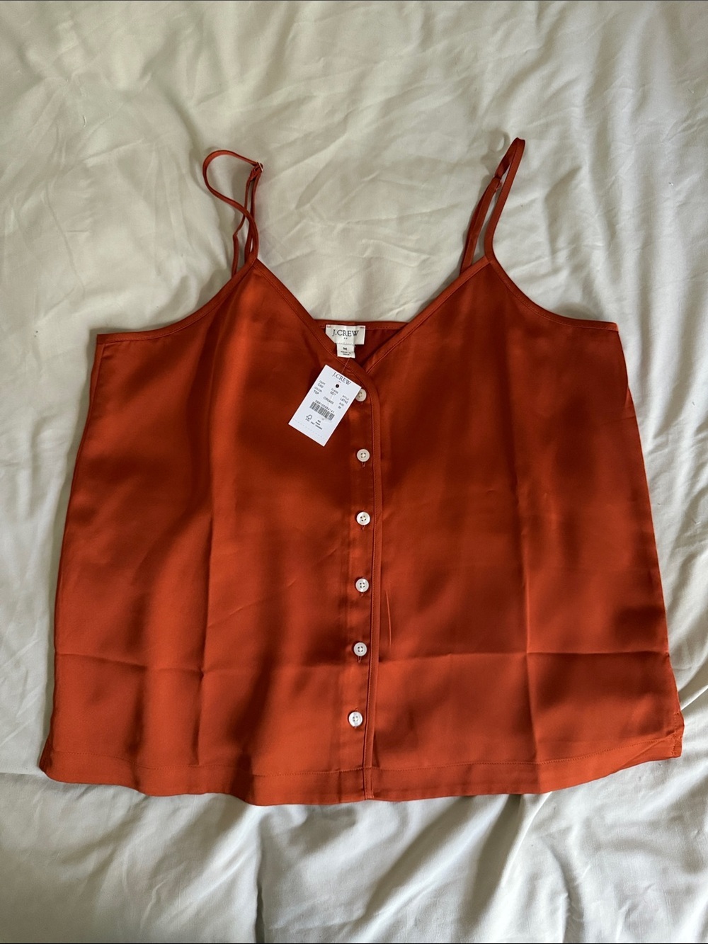 J.Crew NWT Satin Orange Rust Button-Front Cami - Medium - Picture 9 of 12